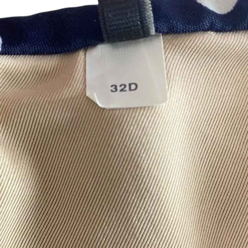 J. Crew Polka Dot Bikini Swim Top Navy Blue Strapless Underwire Size 32D Beach - Picture 4 of 12